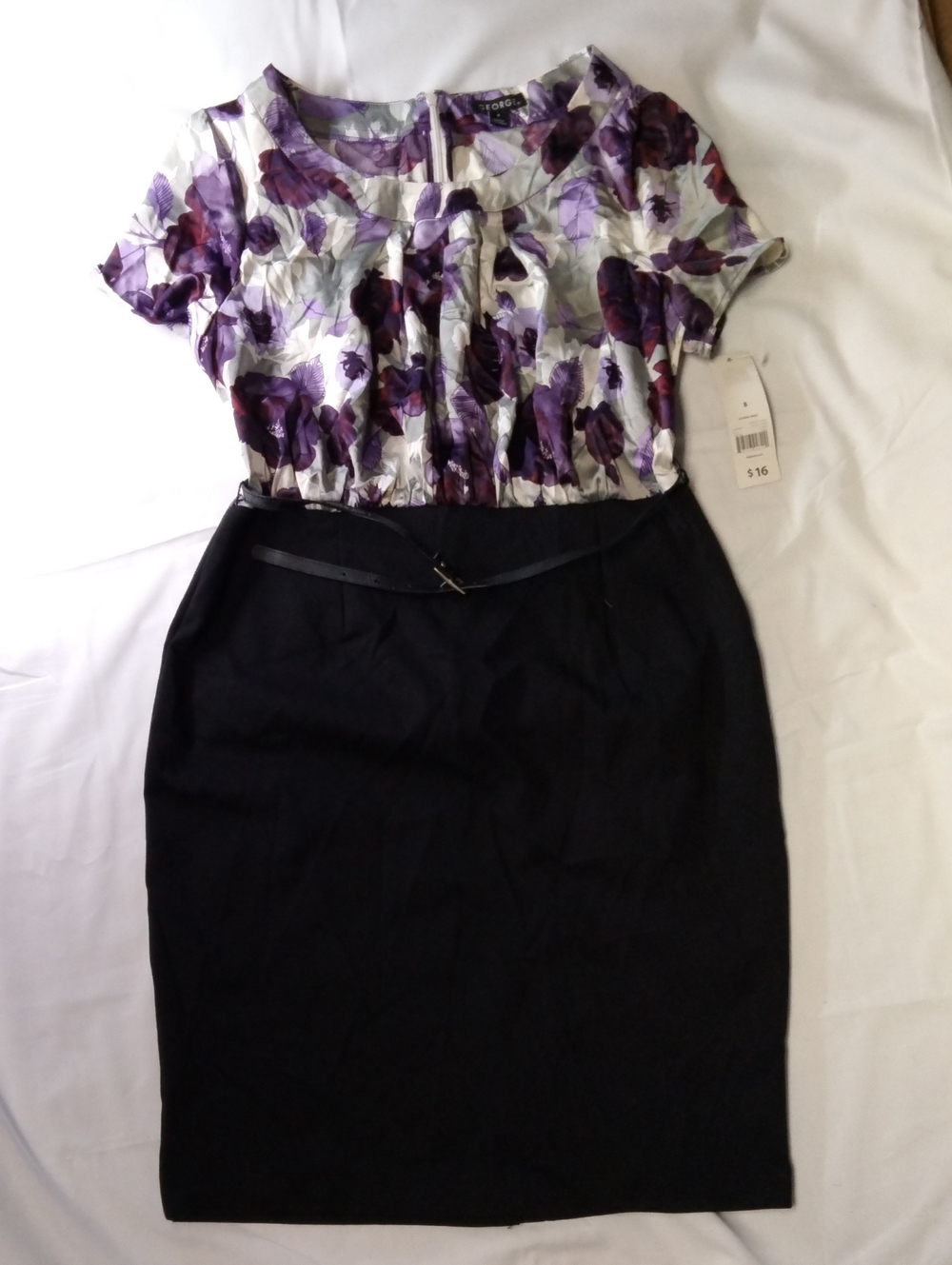 George Dress - Purple Floral Top with Black Pencil Stretch Skirt 8